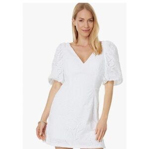 White Eyelet Puff-Sleeve Mini Dress